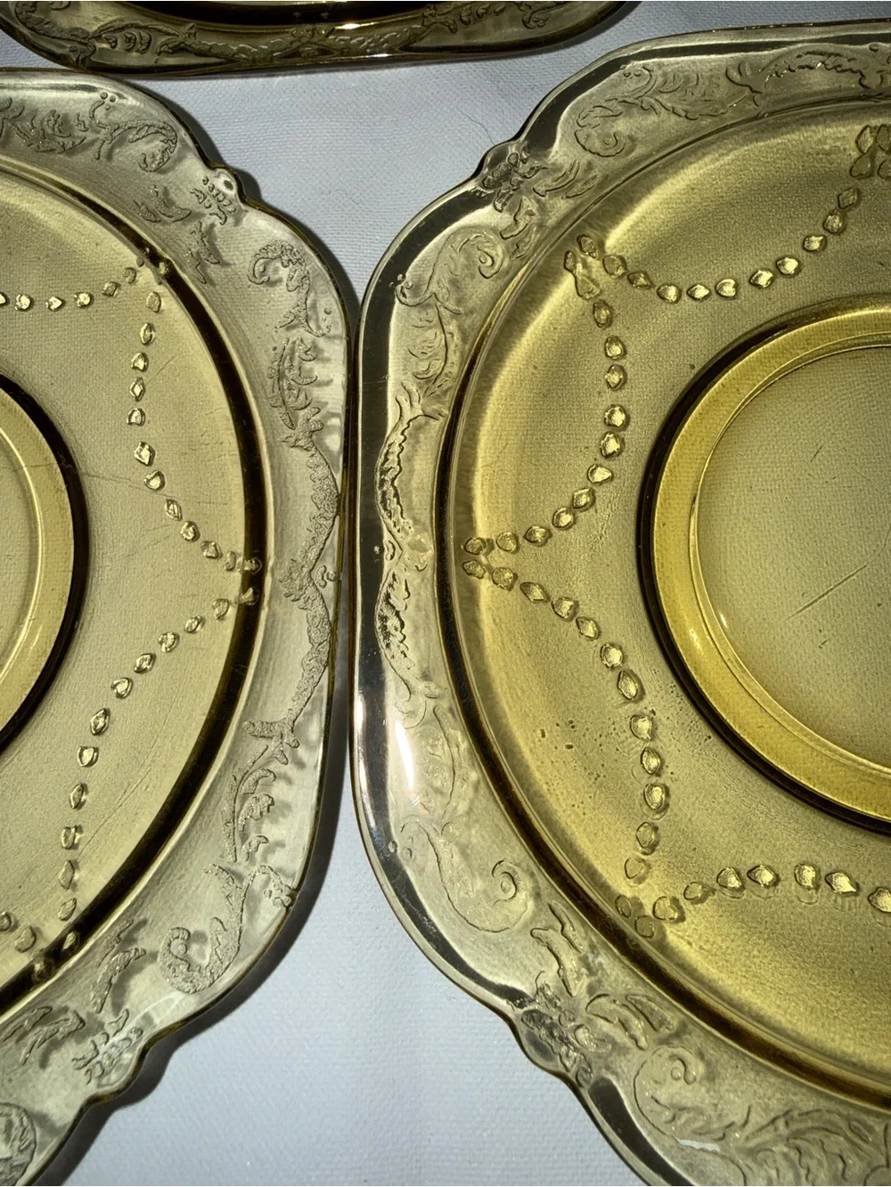 Vintage Amber Depression Glass Square Saucers Set of 3 Etched